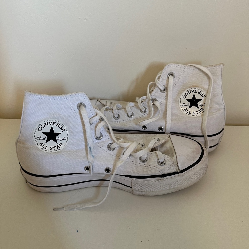 White high top platform converse